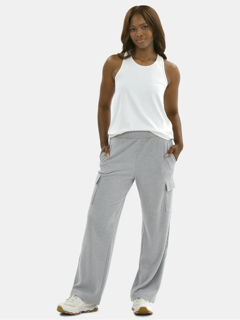 Avia Women’s and Women's Plus Corded Ribbed Seamed Wide-Leg Pants, Sizes XS-4X | Walmart (US)
