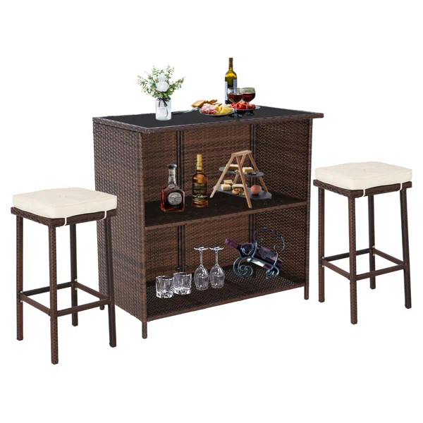 Red Barrel Studio® Bar Set with Steel Frame and Wicker Outer Material | Wayfair North America