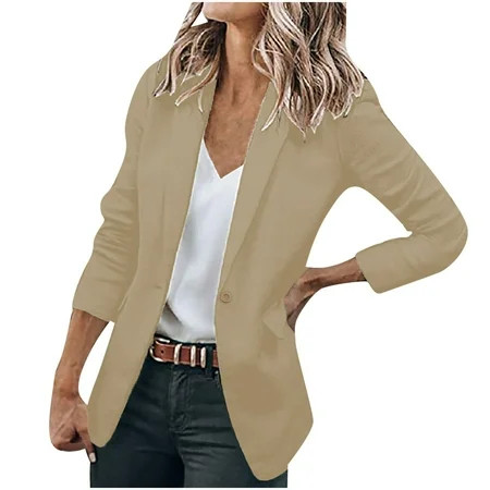 tklpehg Womens Casual Blazer Long Sleeve Lapel Thin Button Long Sleeve Tops Blouse Shirt Spring Mode | Walmart (US)