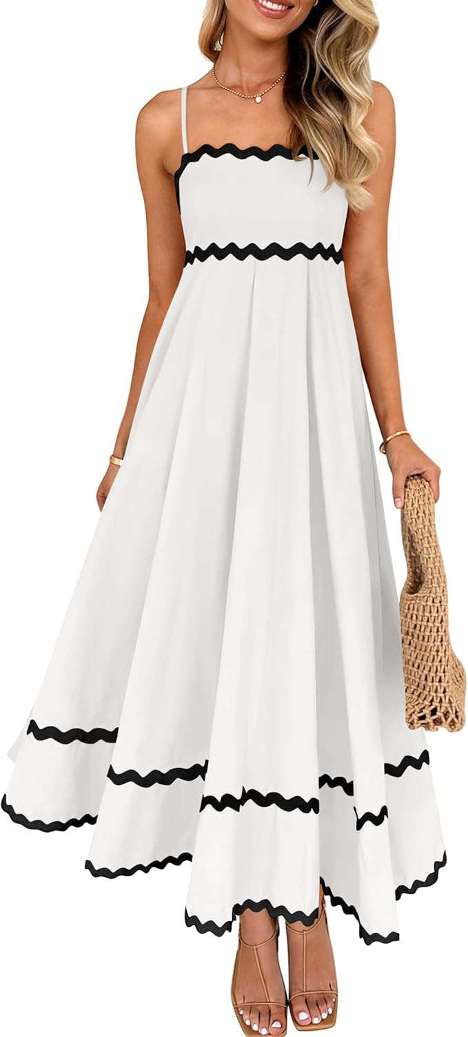 ZESICA Women's 2026 Summer Spaghetti Straps Sleeveless Backless Sundress Flowy Smocked Lace Swing... | Amazon (US)