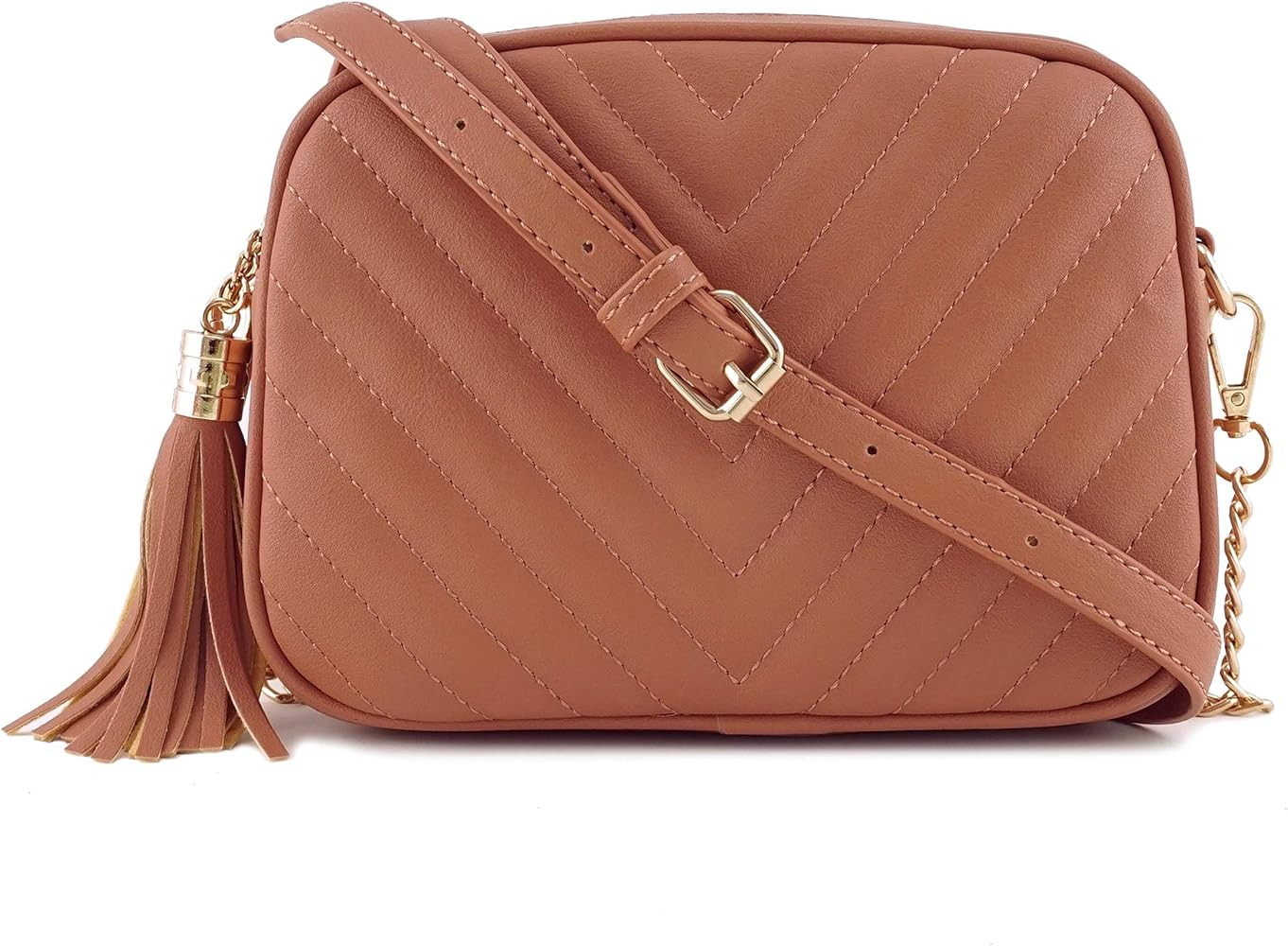 Simple Shoulder Crossbody Bag With Metal Chain Strap And Tassel Top Zipper | Amazon (US)