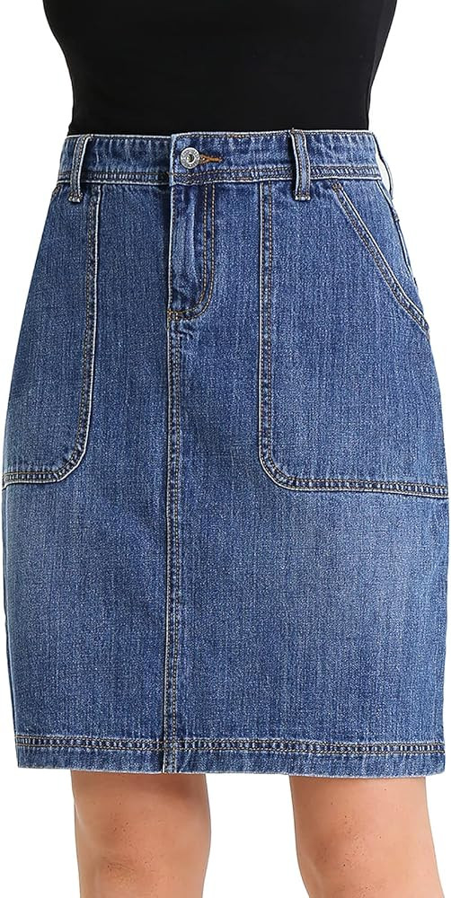JEANIR Women's Low Stretch Denim A-Line Skirt 14 Pit Stretch Corduroy Knee Length Mid Skirt Mini ... | Amazon (US)