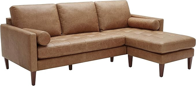 Amazon Brand – Rivet Aiden Mid-Century Modern Reversible Sectional Sofa (86") - Cognac Leather | Amazon (US)