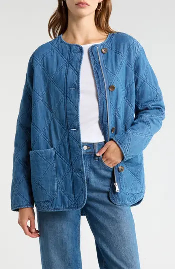 Caslon® Chambray Quilted Jacket in Medium Wash at Nordstrom Rack, Size Xx-Small | Nordstrom Rack