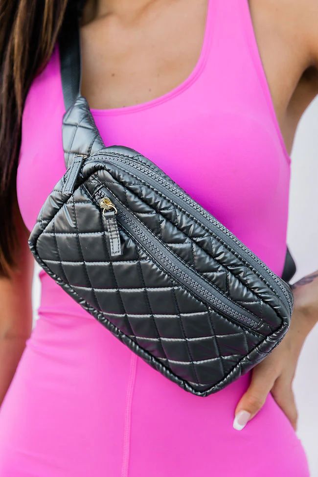 Taking Off Charcoal Metallic Quilted Sling Bag | Pink Lily
