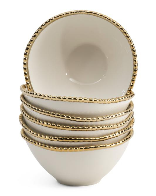 Set Of 6 Gold Bead Edge Cereal Bowls | TJ Maxx