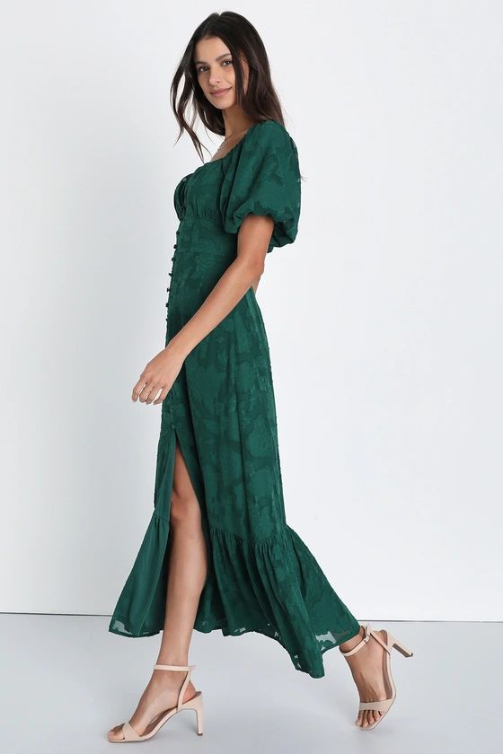 Everlasting Charm Emerald Green Floral Jacquard Midi Dress | Lulus (US)