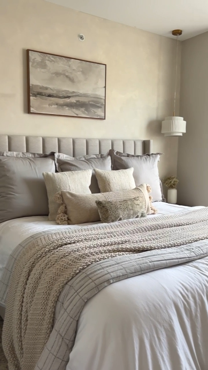 PRIMARY BEDROOM MAKEOVER! 

I spent the last week giving our bedroom a little face lift! We bought this house three years ago and neglected our bedroom. It only had a bed, dresser, rug, and nightstands. The walls were blank and it was time for a little change! 

I wanted the room to have a calming and peaceful vibe. I also wanted to use things we already had as much as possible so we kept our bed, dresser, and rug the same and incorporated some decor that I already had such as the wall hanging between the doors, the frames, the pendant lights, and some of the bedding. 

Here’s what we added: 

Day 1 + added a Fandelier 
Day 2 + replaced the nightstands and chose light fixtures
Day 3 + added a limewash accent wall using @jhwallpaints 
Day 4 + ruined but then fixed the new limewash accent wall 😅
Day 5 + added wall art 
Day 6 + added some new bedding on top of our existing bedding for a cozier vibe! (We added a quilt and some throw pillows!) 

I hope you love it as much as I do! 

#LTKhome #LTKFind