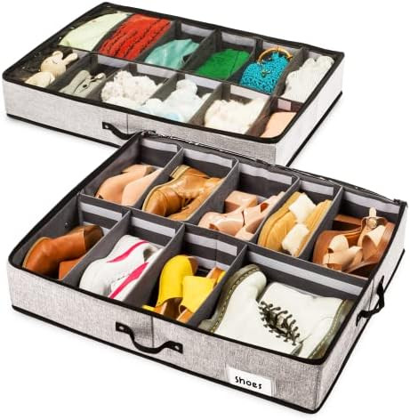 SHIZZO Adjustable Underbed Storage Solution Organizer Bin 30x24.5x5.3 inches Set of 2 - 20 Adjust... | Amazon (US)