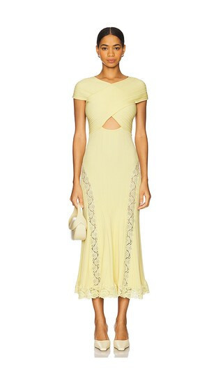 self-portrait Knit Lace Insert Midi Dress in Yellow. - size L | Revolve Clothing (Global)