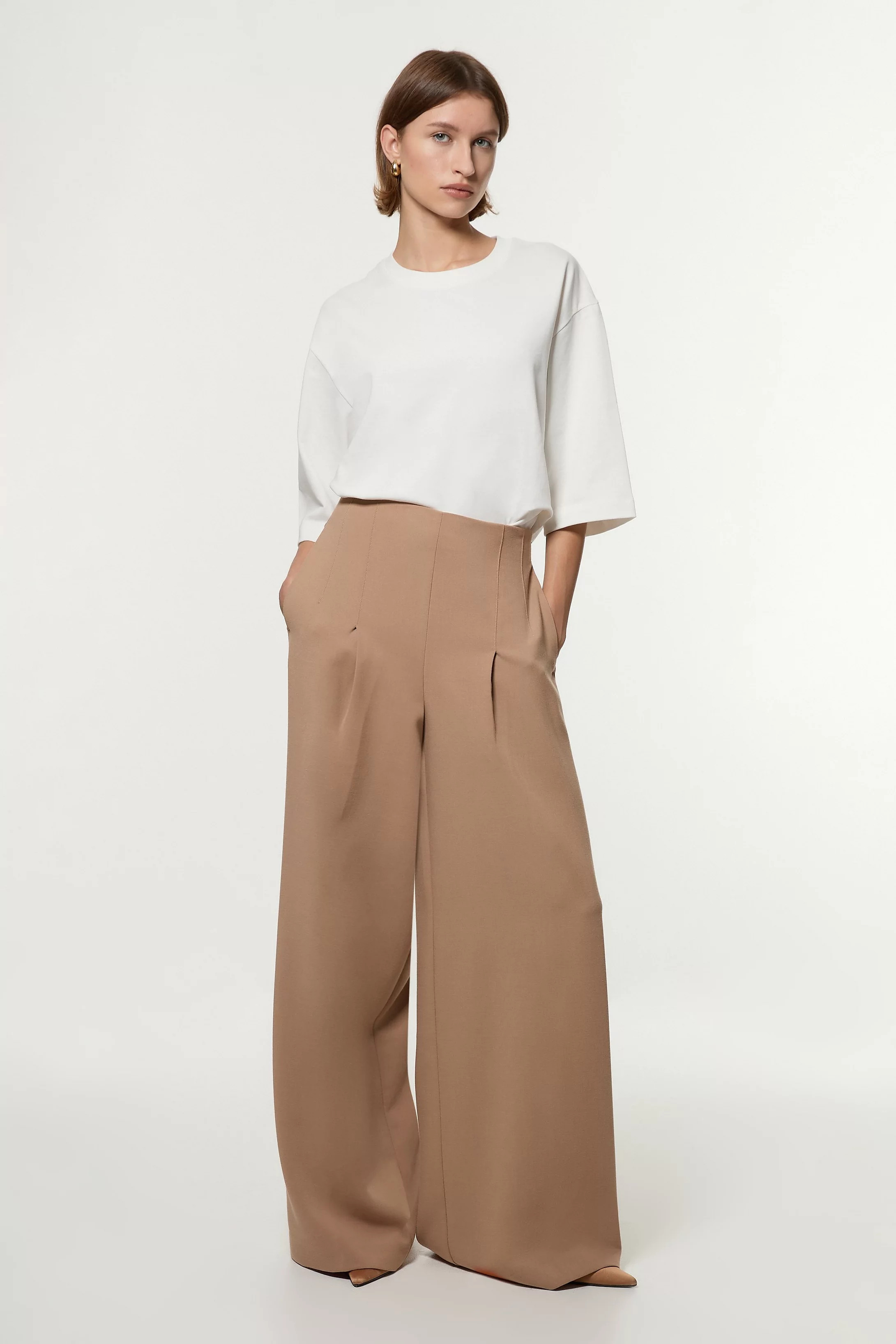 Compact Stretch Essential Wide Leg Tailored Trouser | Karen Millen UK + IE + DE + NL
