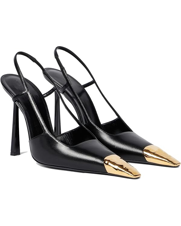 Black Slingback High Heels for Women Metal Pointed Toe Stiletto Heels Closed Toe Pumps Patent Lea... | Amazon (US)