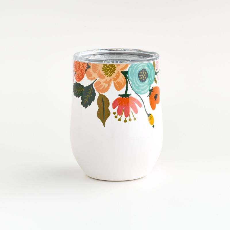 Corkcicle Rifle Paper Co. Floral Stemless Wine Glass + Reviews | Crate and Barrel | Crate & Barrel