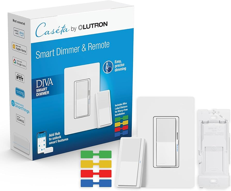 Lutron Diva Smart Dimmer Switch 3-Way Kit for Caseta Smart Lighting, w/Wall Plate, Pico Paddle Re... | Amazon (US)