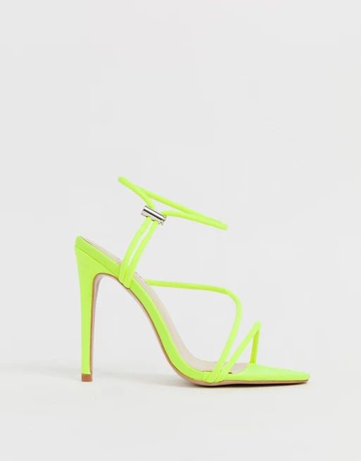 Simmi London Cassie neon yellow toggle detail heeled sandals | ASOS UK