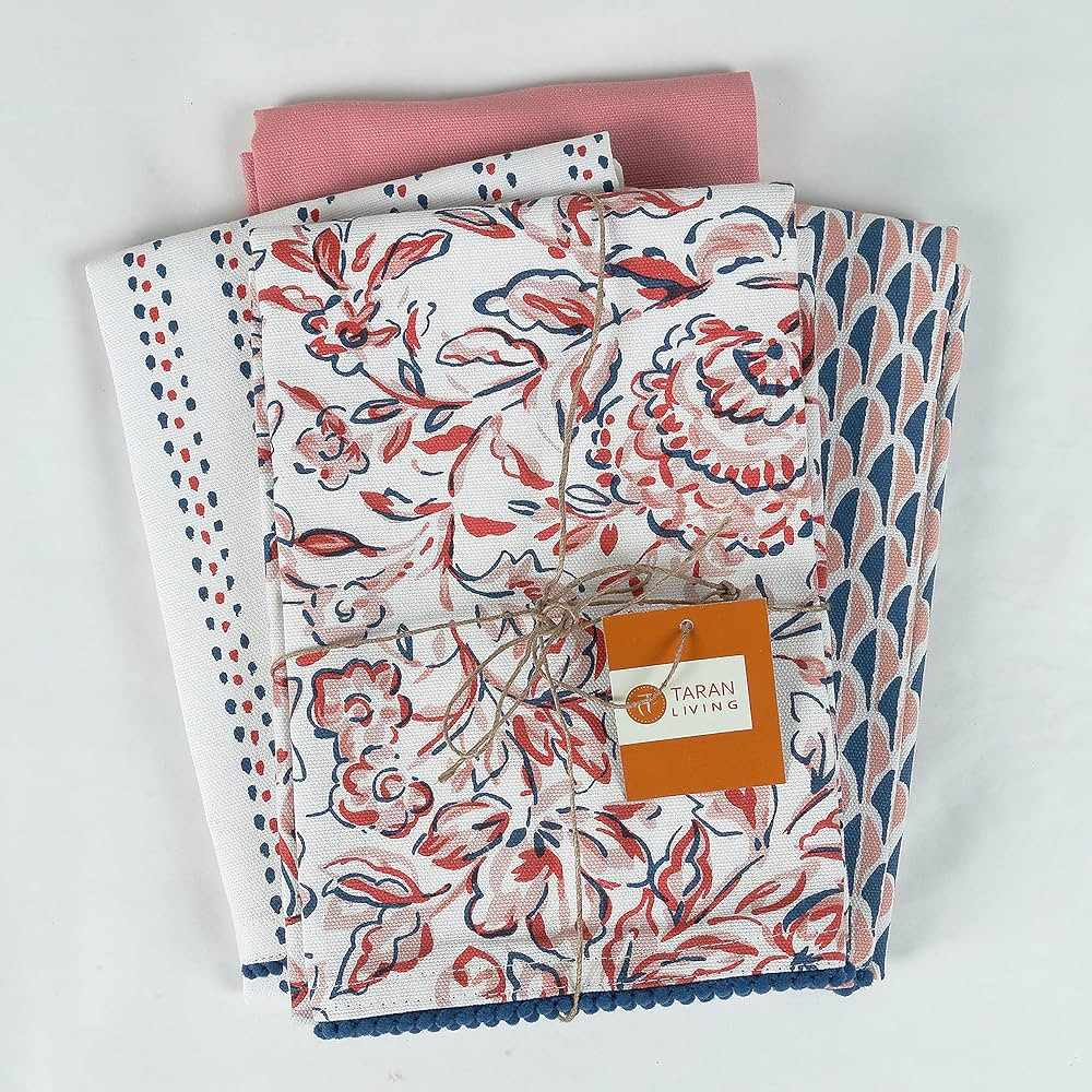 TARAN LIVING Kitchen Tea Towels - 18x28 Inch Floral Printed White & Peach Dish Towels Wash Clothe... | Amazon (US)
