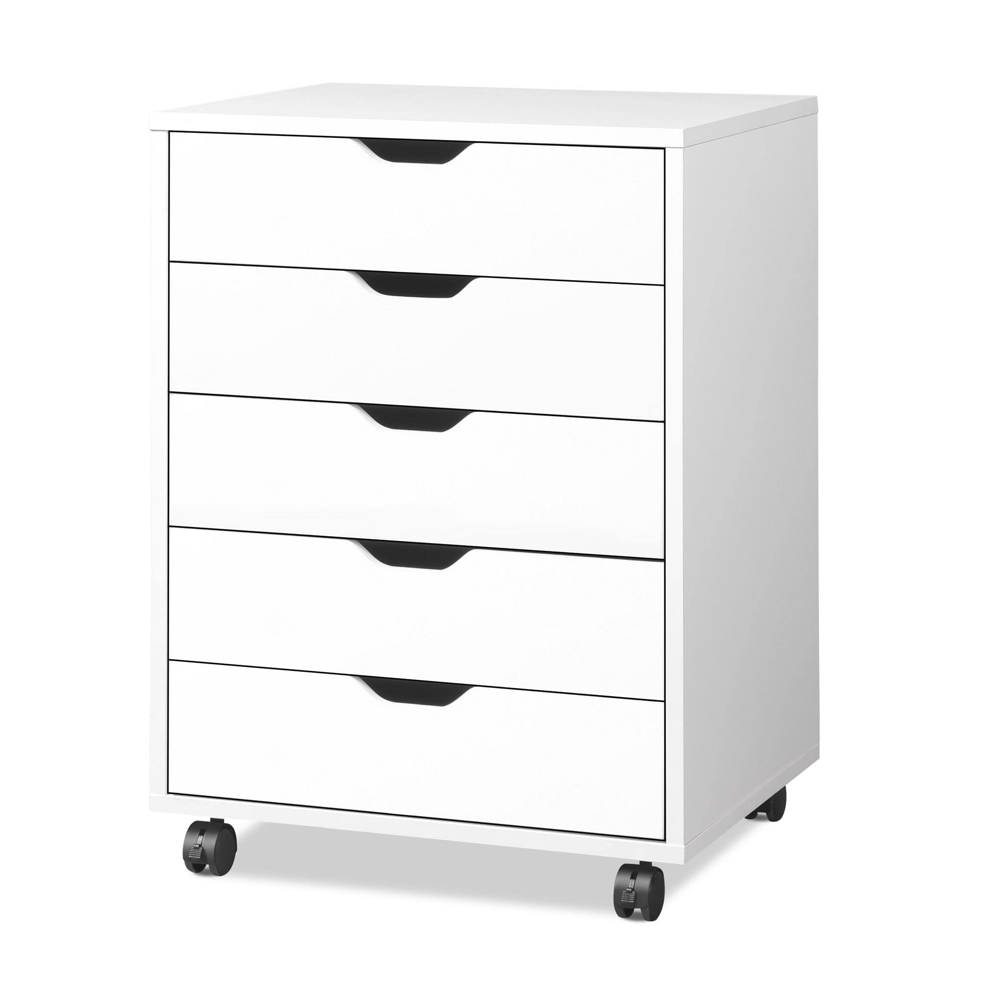 DEVAISE 5-Drawer Chest, Wood Storage Dresser Cabinet with Wheels, White | Amazon (US)