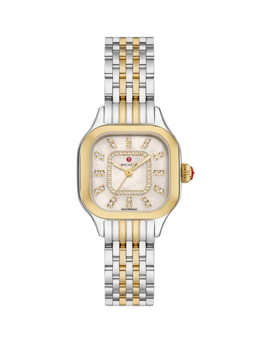 Shop Michele Meggie Two-Tone Stainless Steel &amp; 0.25 TCW Diamond Bracelet Watch/29MM | Saks Fi... | Saks Fifth Avenue