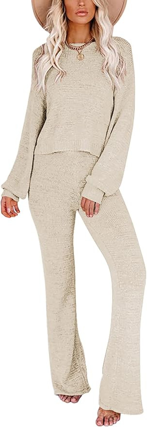 Ekouaer Lounge Sets for Women 2 Piece Knit Sets Cozy Off Shoulder Sweater Outfits Pullover and Wi... | Amazon (US)