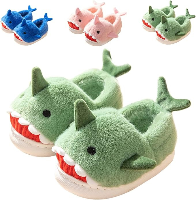 Fiedaz Boys Girls Shark Slippers for Toddler Kids - Cute Plush Warm Non-Slip Indoor Bedroom Winte... | Amazon (US)
