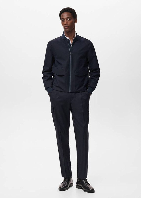 Navy packable water-repellent bomber jacket