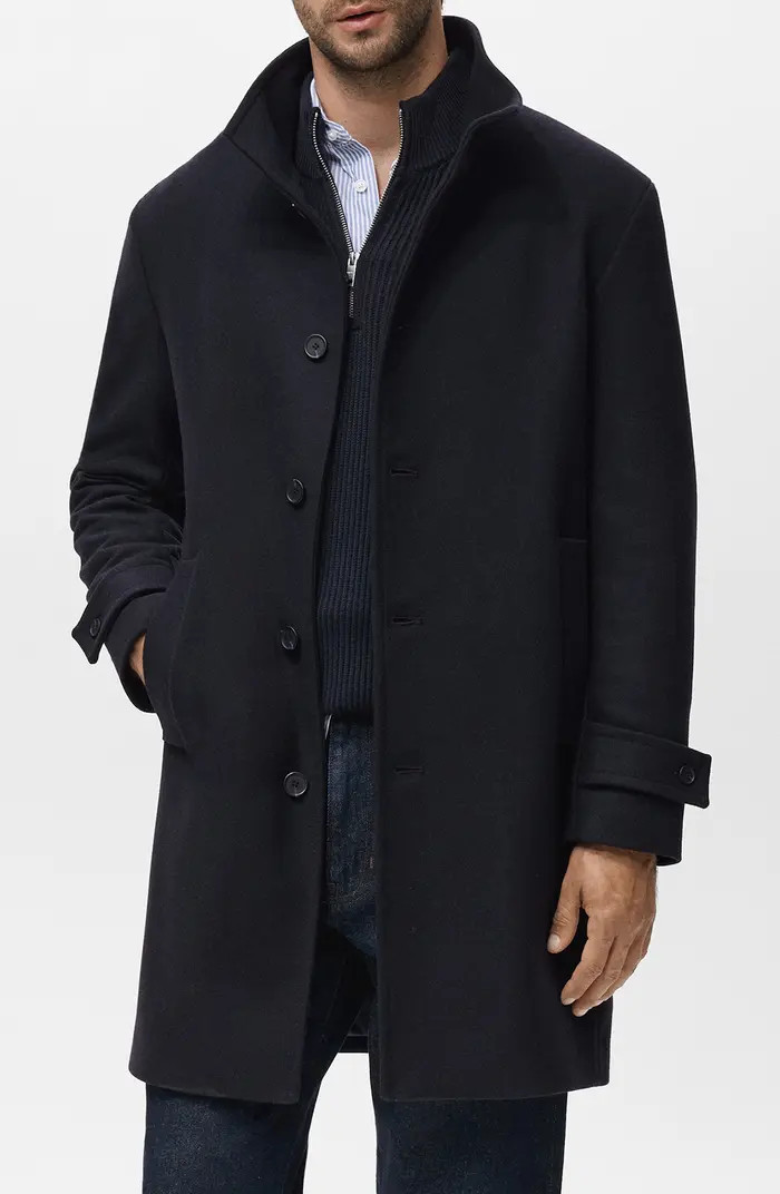 MANGO Wool Blend Funnel Neck Coat | Nordstrom | Nordstrom