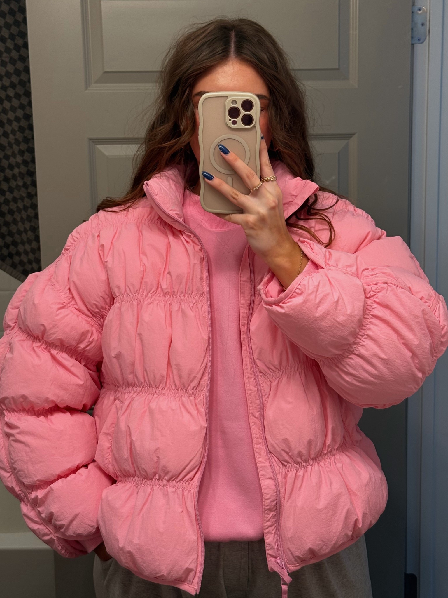 bright pink bubble jacket 