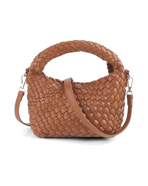 Woven Crossbody Bag Small Tote Cute Purse for Women,Top Handle Handbag Pu Leather Shoulderbag wit... | Amazon (US)