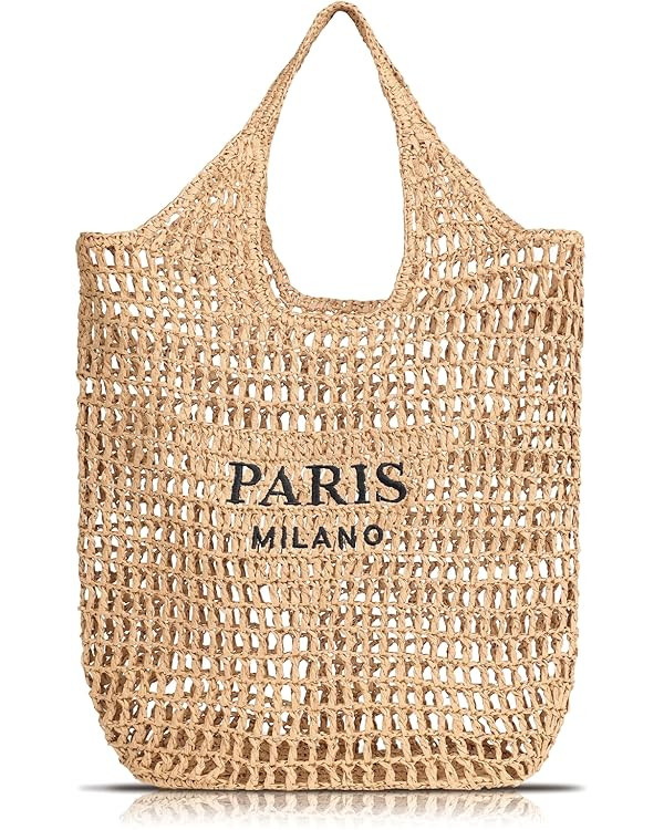 Straw Beach Bags for Women - Women Beach Handmade Woven Tote Bag, Summer Mesh Hollow Shoulder Bag... | Amazon (US)