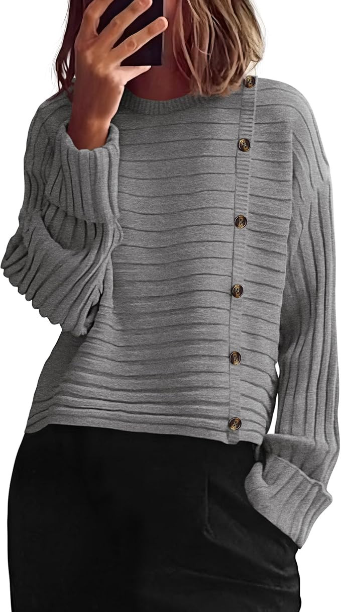 PRETTYGARDEN Womens Sweaters Fall 2024 Casual Long Sleeve Crewneck Button Loose Winter Knit Pullo... | Amazon (US)
