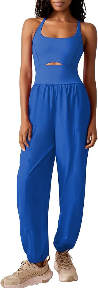 Womens Running Onesie Workout Athletic Rompers One Piece Outfits Gym Overall Jumpsuits with Pocke... | Amazon (US)