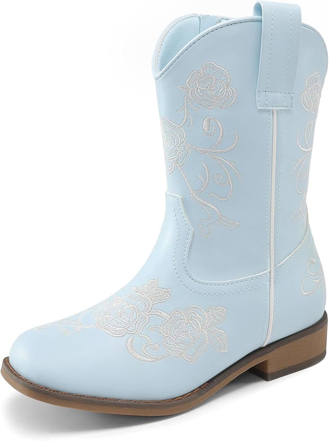 DREAM PAIRS Girls Cowboy Boots Floral Embroidered Classic Western Cowgirl Boots Square Toe Mid Ca... | Amazon (US)