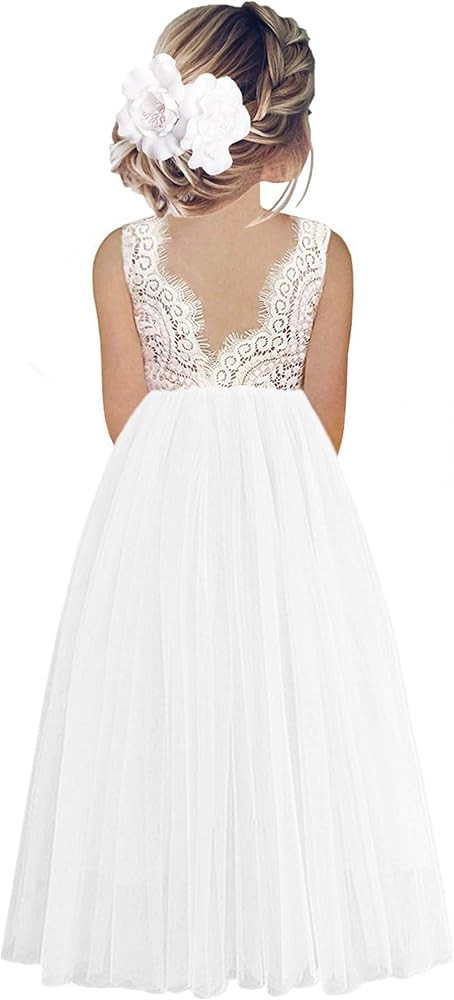 2Bunnies Girl Peony Lace Back A-Line Straight Tutu Tulle Party Flower Girl Dress | Amazon (US)
