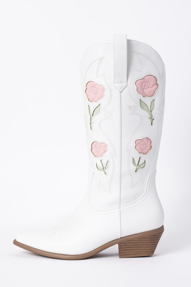 Willa Rose White Cowboy Boots | Pink Lily