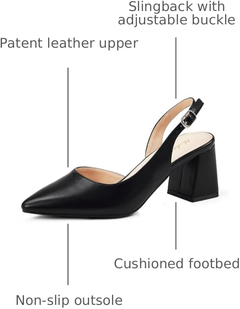 Elisabet Tang Women's Pumps Slingback 2 Inches Block Chunky Heels with Closed Pointed Toe Thick L... | Amazon (US)