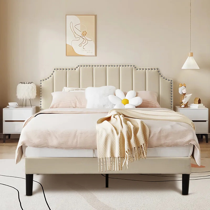 Auxter Upholstered Platform Bed Frame with Adjustable Headboard | Wayfair North America