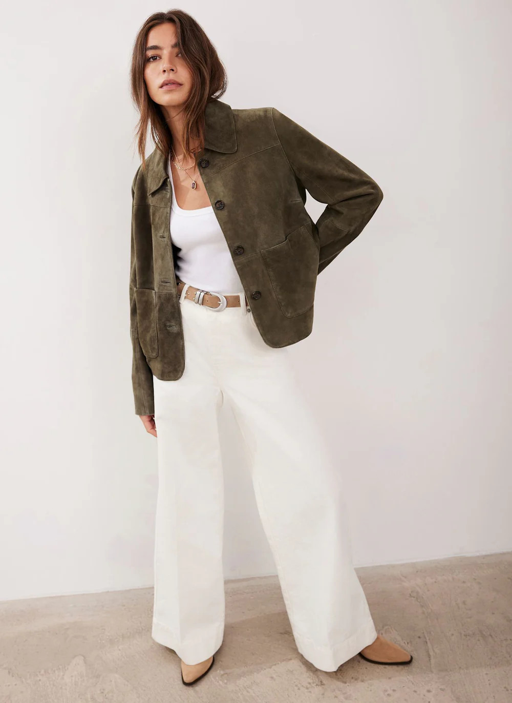 Khaki Suede Pocket Detail Jacket | Mint Velvet