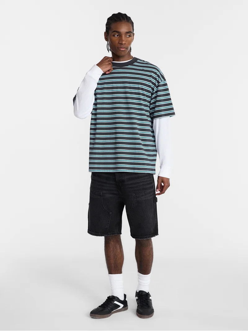 No Boundaries Stripe Pattern Tee with Short Sleeves, Men's XS-4XLT | Walmart (US)