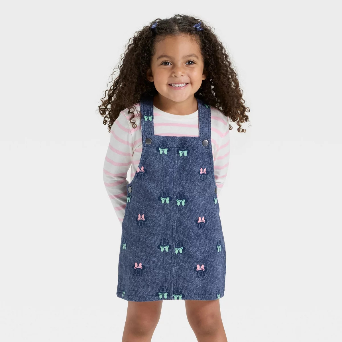 Toddler Girls' 2pc Disney Minnie Mouse Long Sleeve T-Shirt and Knit Denim Dress Set - Blue/Pink | Target