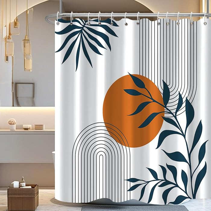 Boho Shower Curtain Mid Century Shower Curtain for Bathroom Abstract Leaves Sun with Hooks 60x72 inch | Amazon (US)