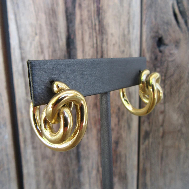 90s Chunky Curlicue Hoops Modernist Swirl Geo Geometric Gold - Etsy | Etsy (US)