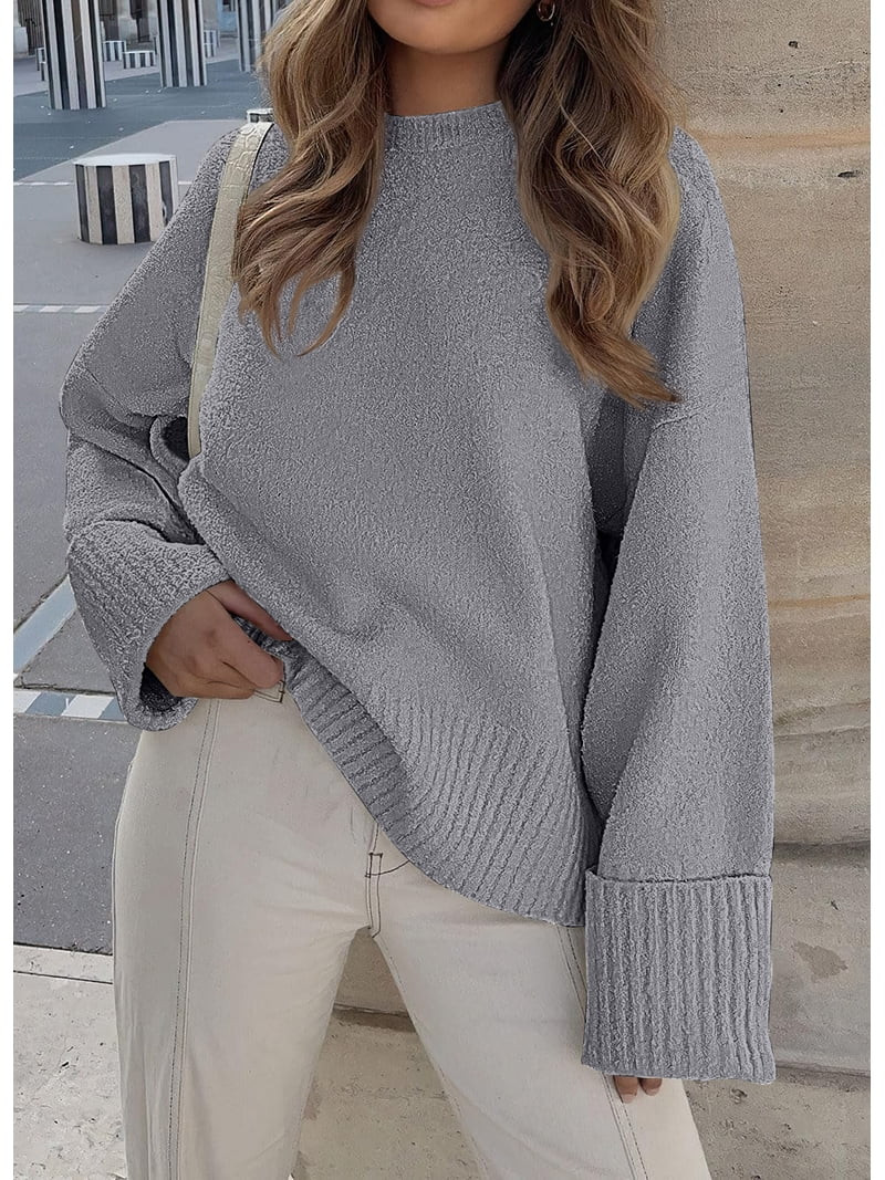 Fantaslook Sweaters for Women Oversized Crewneck Long Sleeve Chunky Knit Pullover Sweaters Tops T... | Walmart (US)