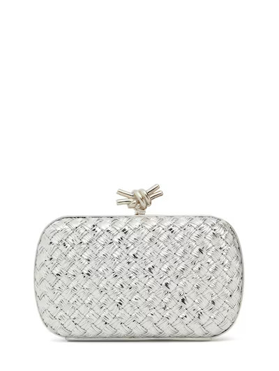 Bottega Veneta - Knot laminated leather clutch - Silver | Luisaviaroma | Luisaviaroma