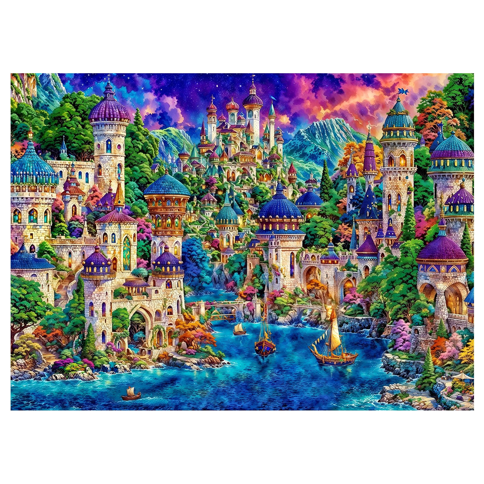Castle Jigsaw Puzzle for Adults 1000 Pieces, Fantasy Art Whimsical Colorful Unique Shaped Puzzle,... | Amazon (US)