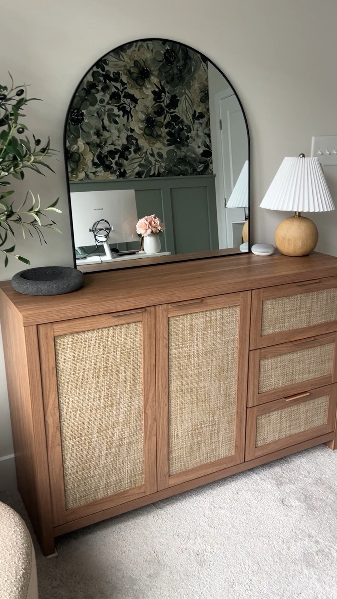 Finally finished my home office! I created an accent wall by adding board and batten and a bold wallpaper. Plus the new cabinet provided extra storage. I love it 🤩 What do you think?

#LTKHome