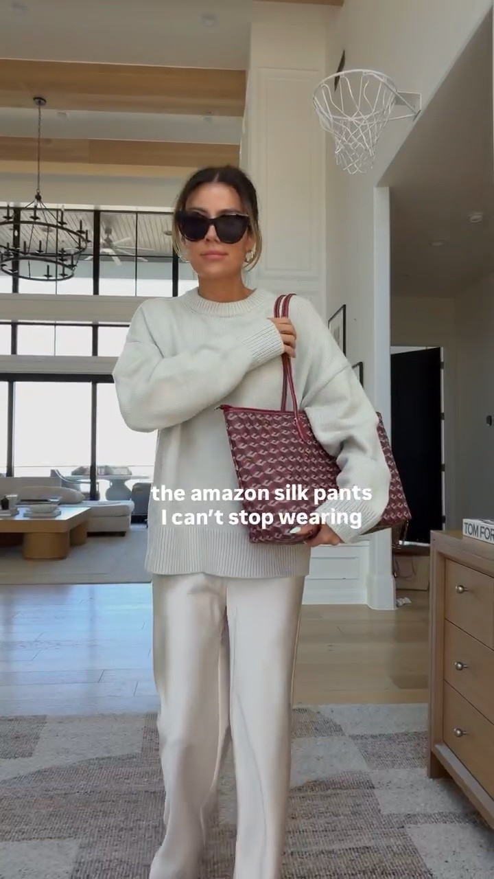 These satin pants are my latest obsession 〰️ I have them in multiple colors!

Wearing size small in pants + sweater 

Fall outfit, work outfit, travel outfit, silk pants, mom outfit, monochrome outfit

#LTKgrwm #LTKOver40 #LTKootd
