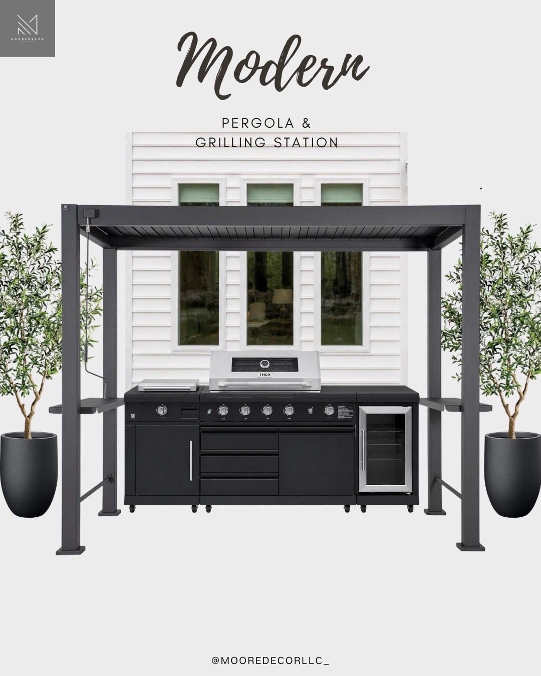 Outdoor kitchens are quickly becoming one of my favorite luxury exterior upgrades.

This modern grilling station setup was designed to feel sleek, functional, and elevated while still blending seamlessly into the overall outdoor aesthetic. The black pergola framing, modern grill station, and oversized planters give this space a clean designer look that feels custom built.

Perfect for hosting summer cookouts, entertaining guests, or creating that full luxury backyard experience at home.

Shop the entire outdoor setup on my LTK, including the pergola, grilling station, planters, and styling pieces.

#OutdoorKitchen #ModernPatio #LuxuryOutdoorLiving #PergolaDesign #BackyardDesign #OutdoorEntertaining #OutdoorInspo #PatioGoals #LTKHome #MooreDecor

#LTKHome