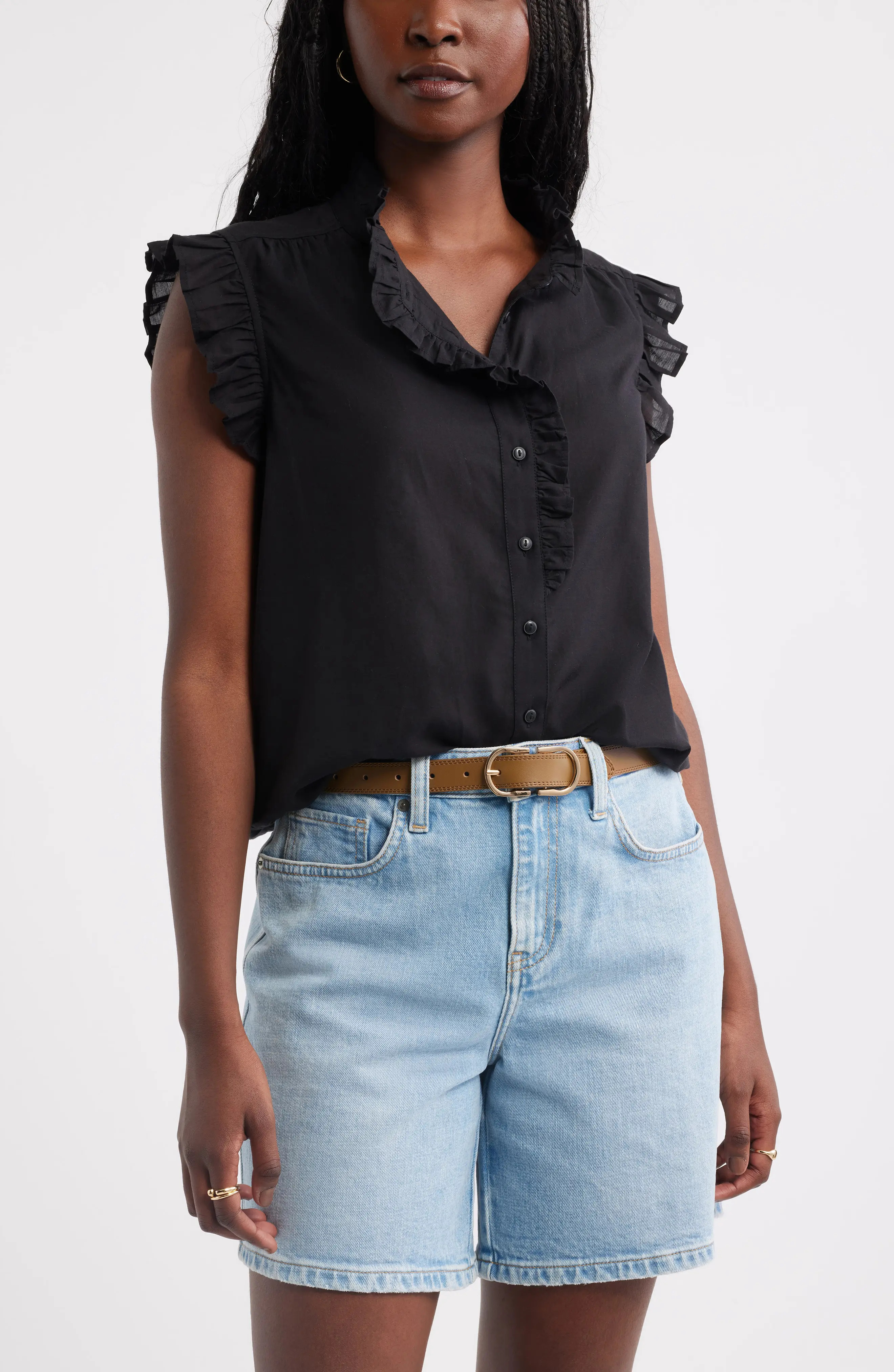 Caslon\u00ae Ruffle Sleeve Cotton Blend Top (Women) | Nordstrom | Nordstrom