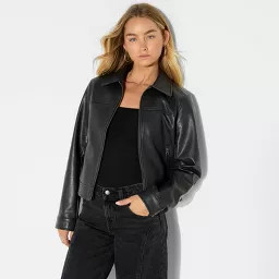 Women's Boxy Faux Leather Jacket - Wild Fable™ Black | Target