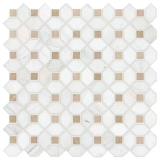 Bianco Dolomite Crema Dotty 13 in. x 13 in. x 0.38 in. Polished Marble Mesh-Mounted Mosaic Tile (... | The Home Depot